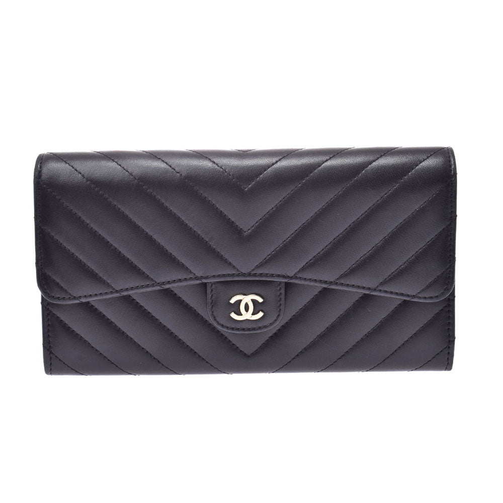 シャネルVステッチ ファスナー長財布 黒 ゴールド金具 レディース ラムスキン 長財布 CHANEL 中古 – 銀蔵オンライン