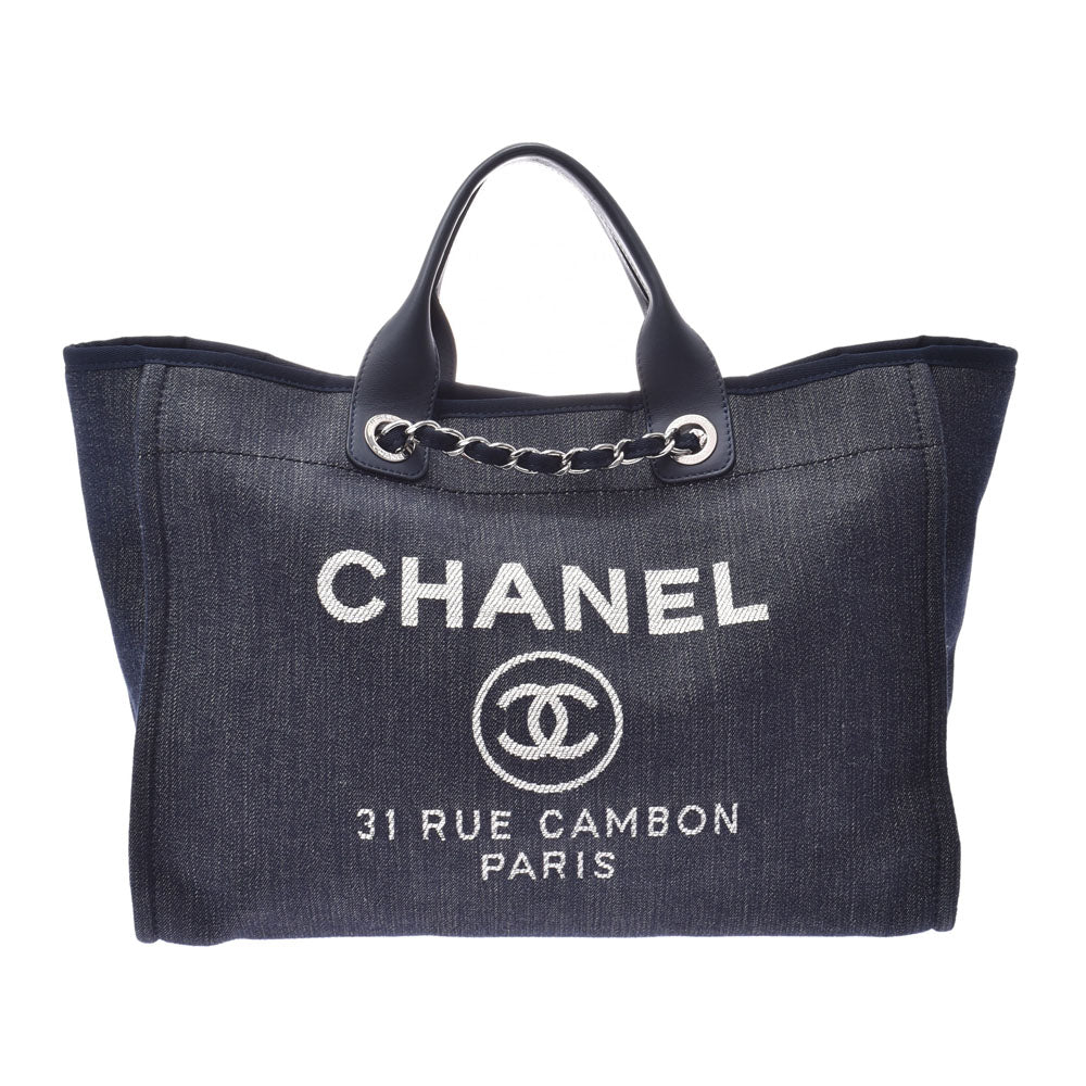 シャネルドーヴィル トート 青 レディース 2WAYバッグ CHANEL 中古