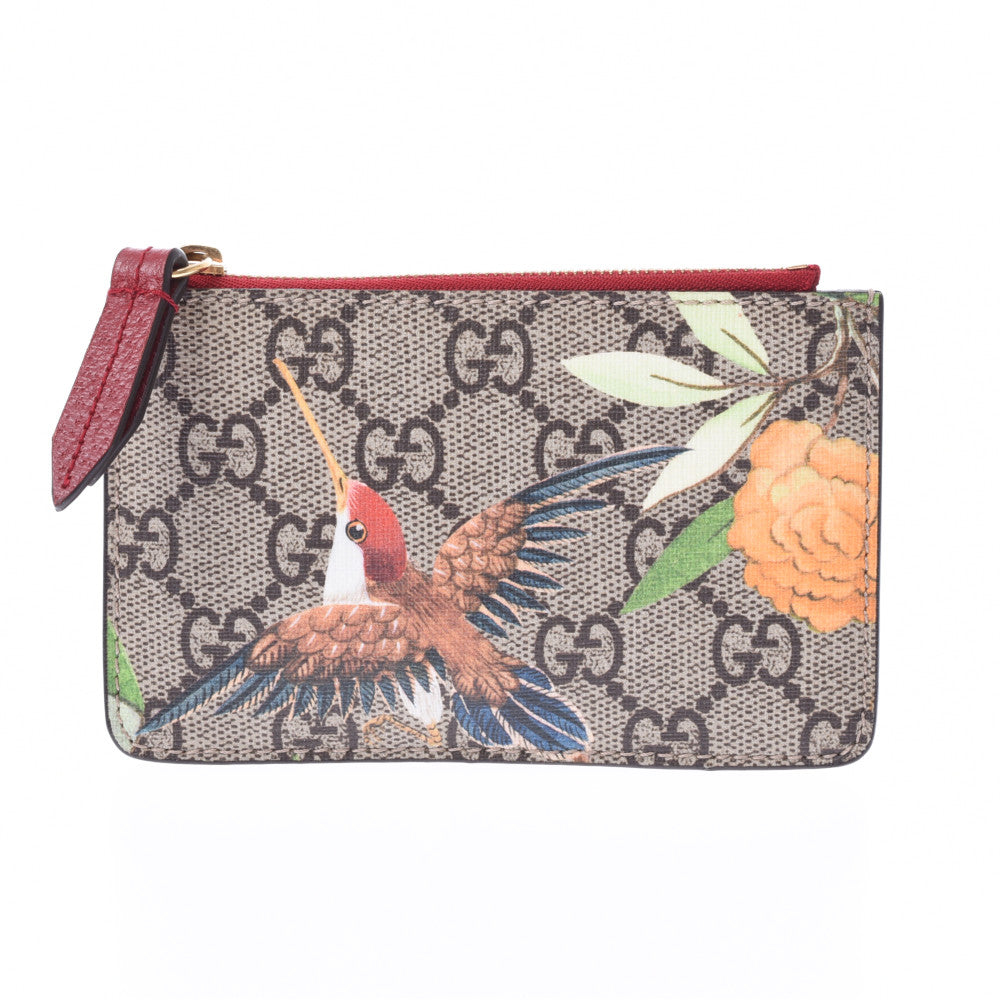 Gucci GG Supreme Bird Butterfly Flower Print With Key Ring Beige