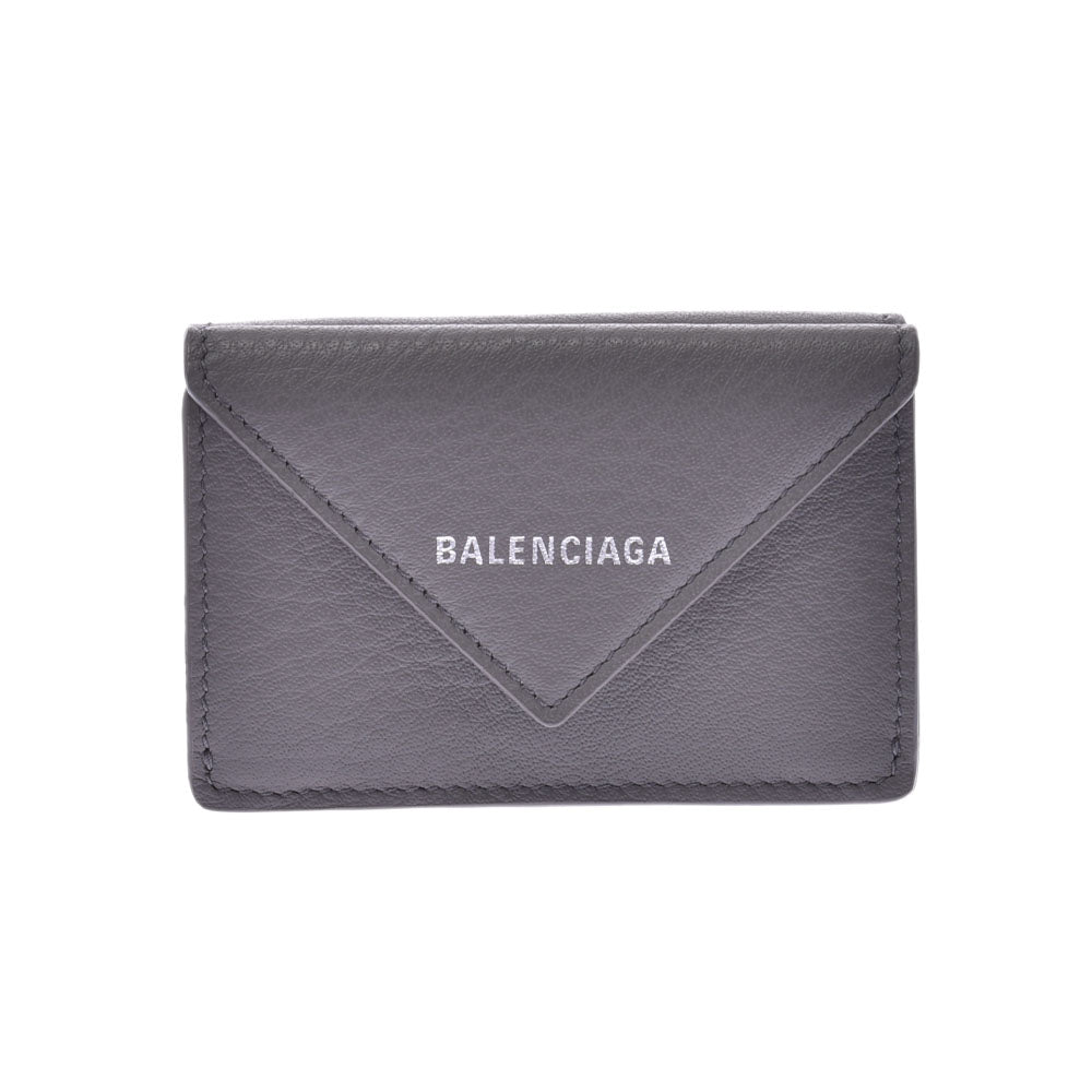 BALENCIAGA バレンシアガ ペーパーミニウォレット コンパクトウォレット グレー ユニセックス カーフ 三つ折り財布 未使用 - 限定品  工場直送