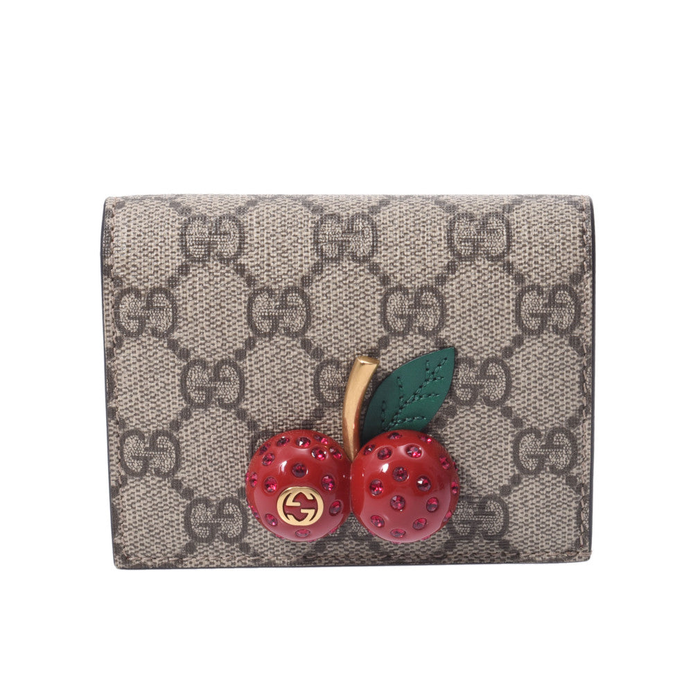GUCCI グッチ チェリー コンパクトウォレット ベージュ系/赤 476050 