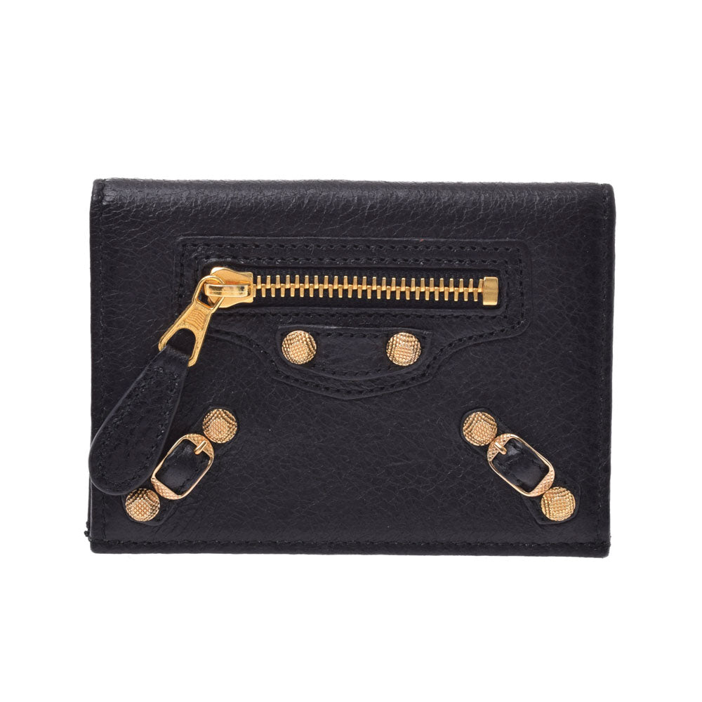 バレンシアガジャイアント パスケース 黒 ゴールド金具 ユニセックス