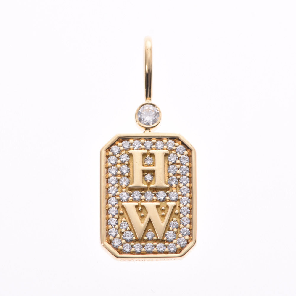 ハリーウィンストン HARRY WINSTON ネックレス シールド CMDYRDCLSLD スタンプ 印章 モチーフ HW ロゴ 2ポイント ダイヤモンド 計約0.01ct K18YG