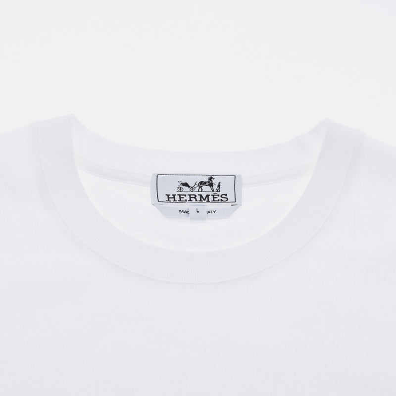 HERMES エルメス クルーネック Tシャツ プリントパッチ 白 サイズL メンズ コットン100％ 半袖シャツ 新品 銀蔵