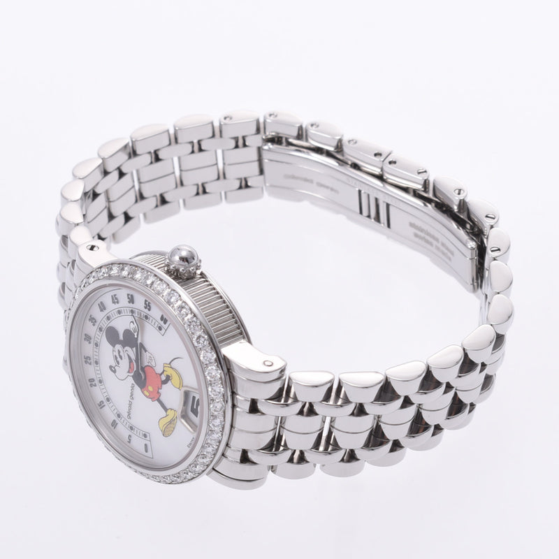 Gerald Genta Gerald Jentna Retro Fantasy Mickey Mouse Bezel Diamond G.3822 Women's SS Watch Quartz White Shell Shape A-Rank Used Silgrin