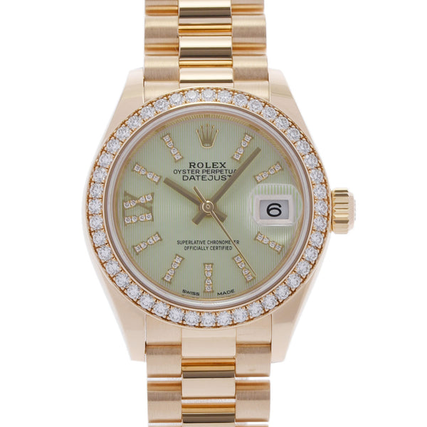 ロレックス デイトジャスト 28 ダイヤベゼル 279138RBR ランダム番 グリーン レディース 腕時計 自動巻き 中古 銀蔵