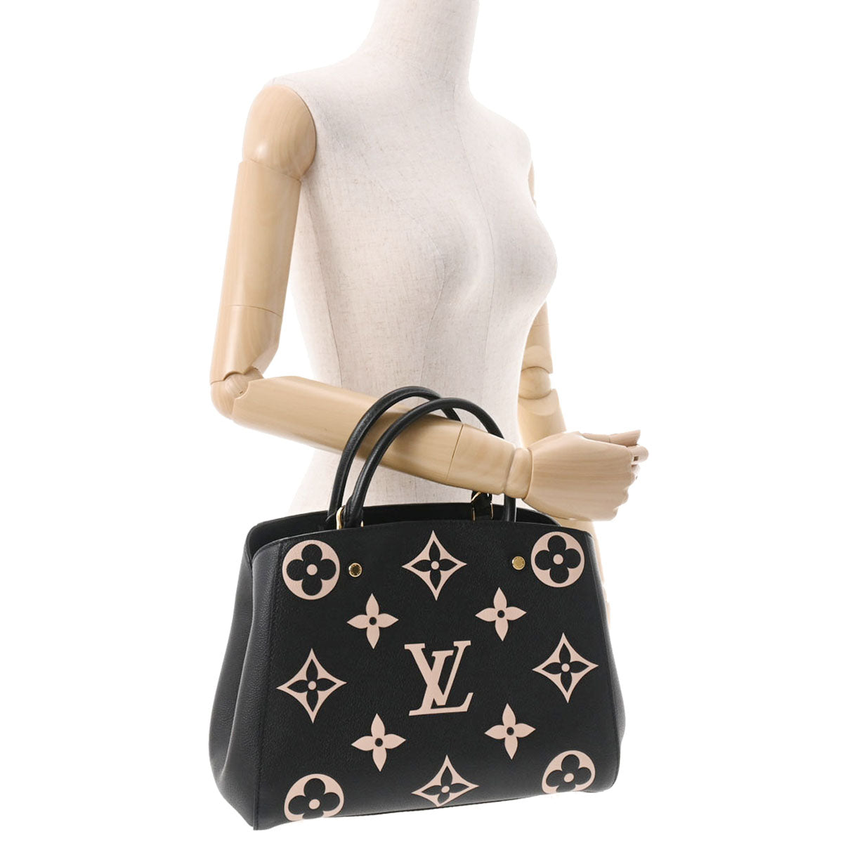 LOUIS VUITTON ルイヴィトン モノグラムアンプラント モンテーニュMM ノワール/ベージュ M45499 レディース レザー  2WAYバッグ Aランク 中古 銀蔵