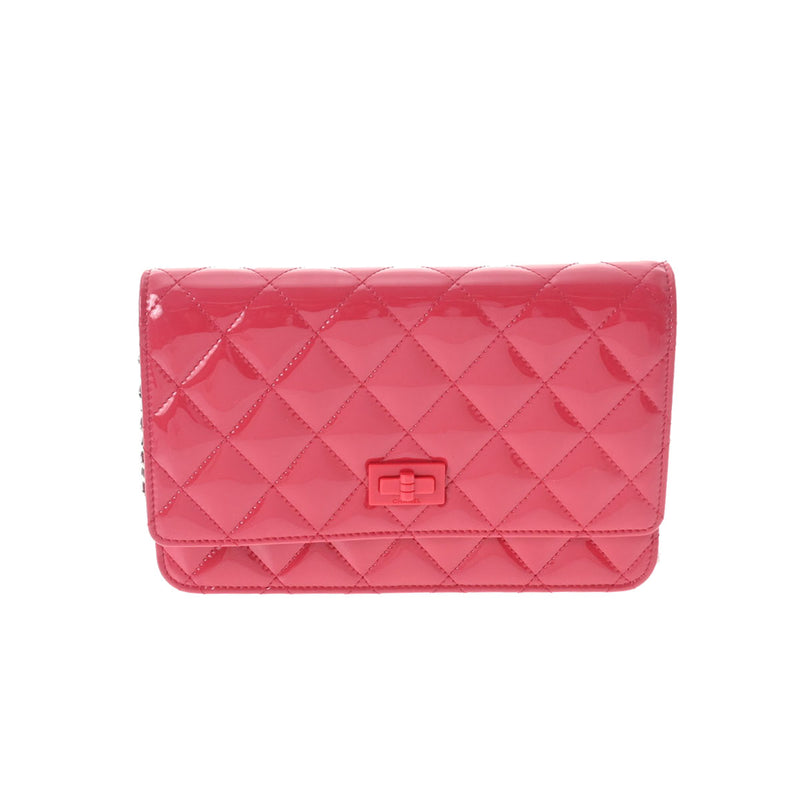 CHANEL シャネル 2.55 マトラッセ チェーンウォレット 2.55 ピンク シルバー金具 レディース エナメル ショルダーバッグ 新同 中古 銀蔵