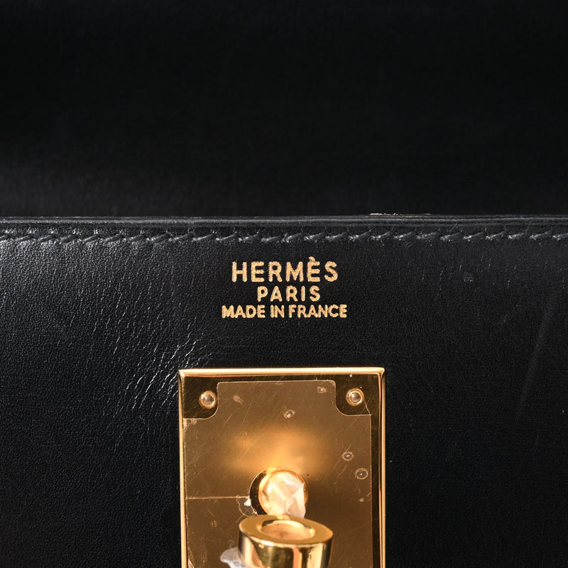 HERMES エルメス ケリー32 外縫い ブラック ゴールド金具 〇Y刻印(1995年頃) レディース ボックスカーフ 2WAYバッグ Aランク 中古 銀蔵