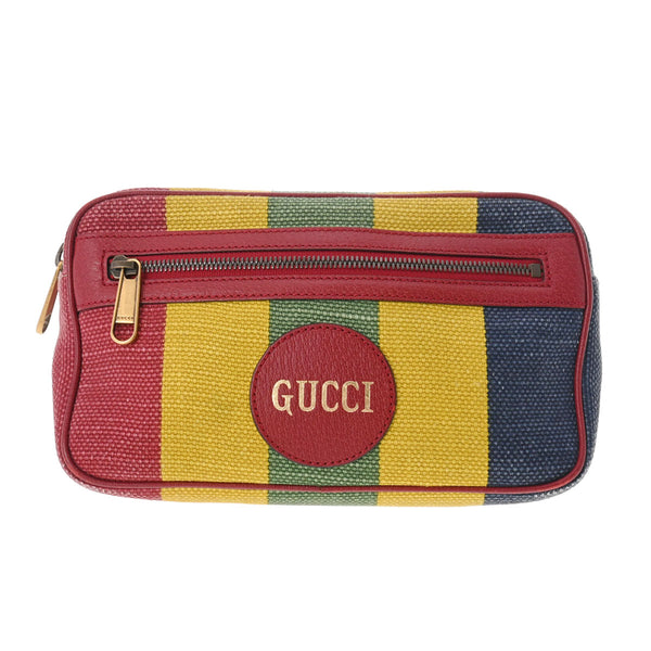 GUCCI グッチ バイアデラストライプ ベルトバッグ レッド/イエロー/ブルー ゴールド金具 625895 レディース キャンバス レザー ボディバッグ Bランク 中古 銀蔵