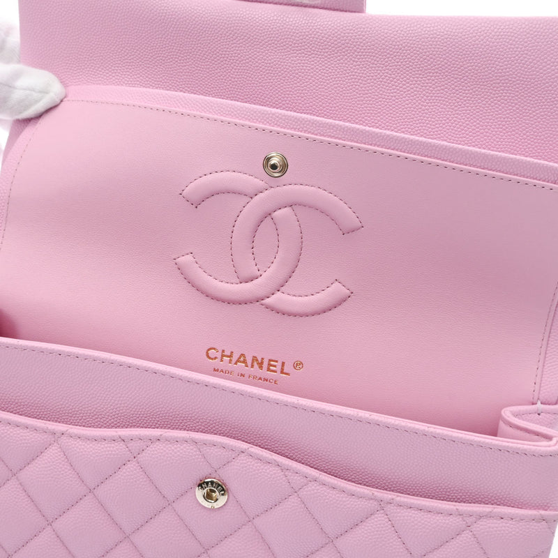 CHANEL シャネル マトラッセ Wフラップ チェーンショルダー 25 ピンク レディース キャビアスキン ショルダーバッグ 新同 中古 銀蔵