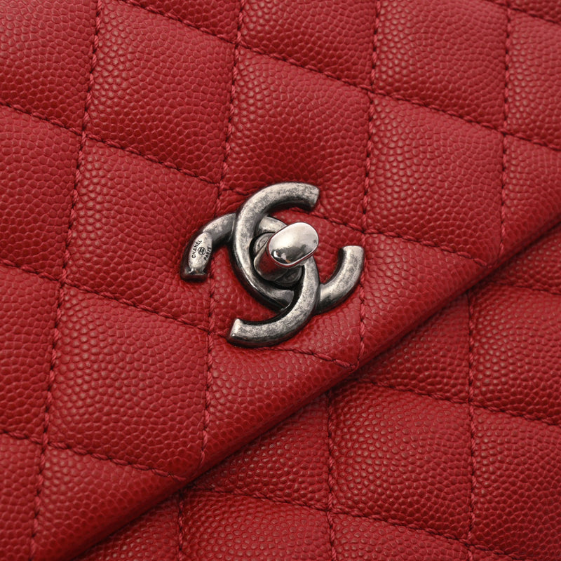 CHANEL シャネル マトラッセ トップハンドル XS 2WAY 赤 ヴィンテージ調シルバー金具 A92990 レディース キャビアスキン ハンドバッグ ABランク 中古 銀蔵