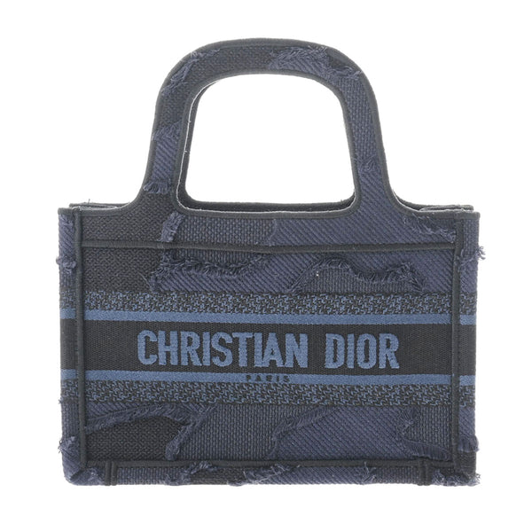 CHRISTIAN DIOR クリスチャンディオール ブックトート ミニ  ネイビー レディース キャンバス ハンドバッグ Aランク 中古 銀蔵