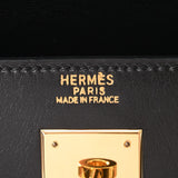 HERMES エルメス ケリー32 外縫い 黒 ゴールド金具 □D刻印(2000年頃) レディース ボックスカーフ 2WAYバッグ Aランク 中古 銀蔵