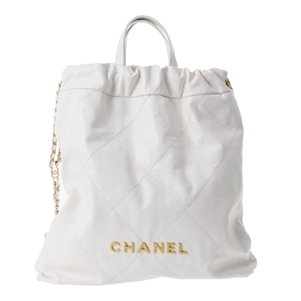 CHANEL シャネル シャネル22 ラージバックパック 白 レディース カーフ リュック・デイパック Aランク 中古 銀蔵