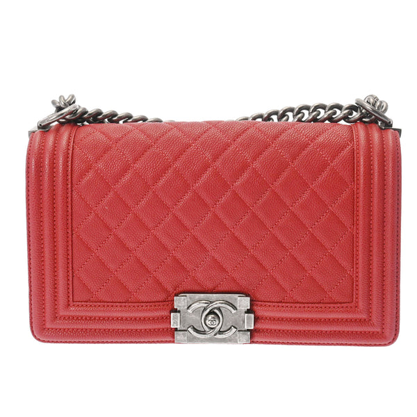 CHANEL シャネル ボーイシャネル チェーンショルダー 赤 A67086 レディース キャビアスキン ショルダーバッグ Aランク 中古 銀蔵