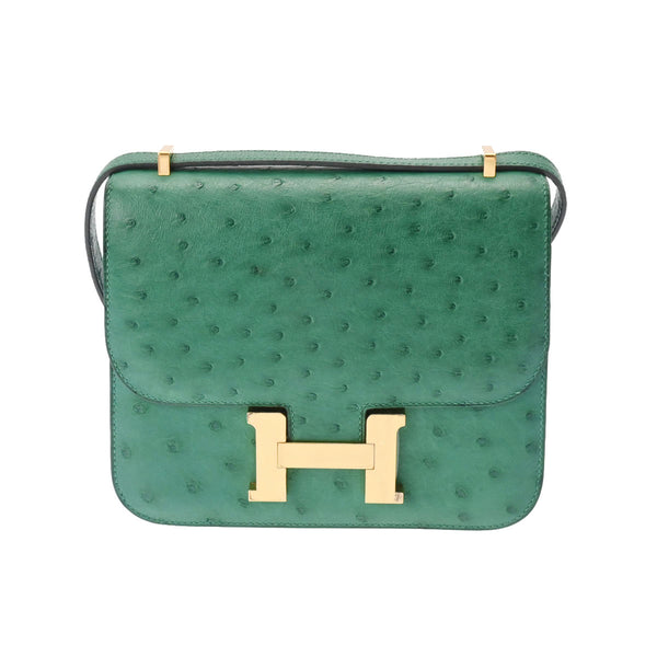 エルメス HERMES コンスタンス3 ミニ ヴェールヴェルティゴ ショルダーバッグ バッグ オーストリッチ オーストリッチ C刻印（2018年製造） レディース グリーン系 【中古】 エルメスコンスタンス3 ミニ ヴェールジェイド C刻印(2018年頃)刻印
