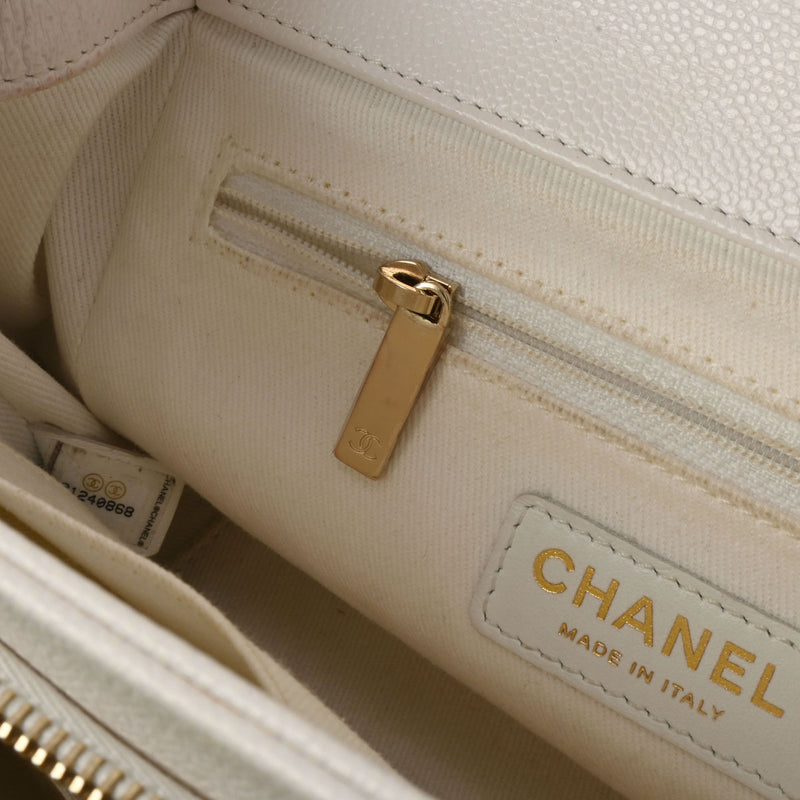 CHANEL シャネル マトラッセ ビジネスアフィニティ ホワイト シャンパンゴールド金具 A93607 レディース キャビアスキン 2WAYバッグ Bランク 中古 銀蔵