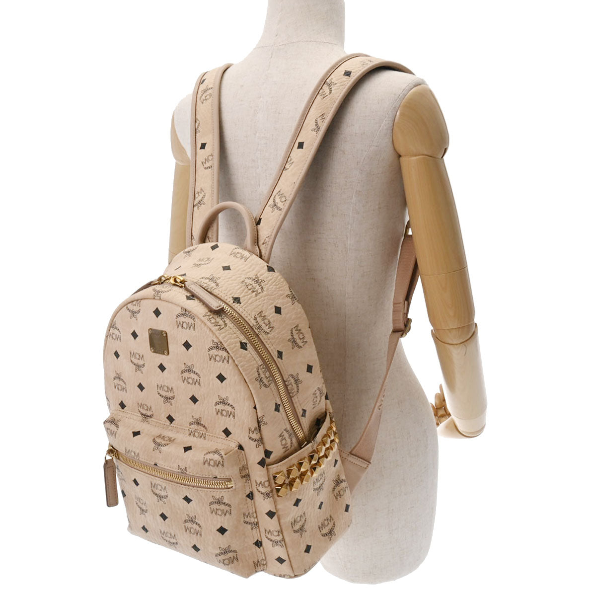 エムシーエムヴィセトス スタッズ バッグパック ベージュ レディース