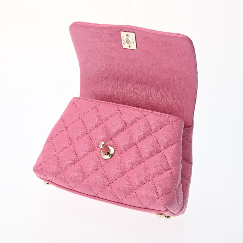CHANEL シャネル マトラッセ トップハンドル XXS 2WAY ピンク AS2215 レディース キャビアスキン リザード ハンドバッグ 新同 中古 銀蔵