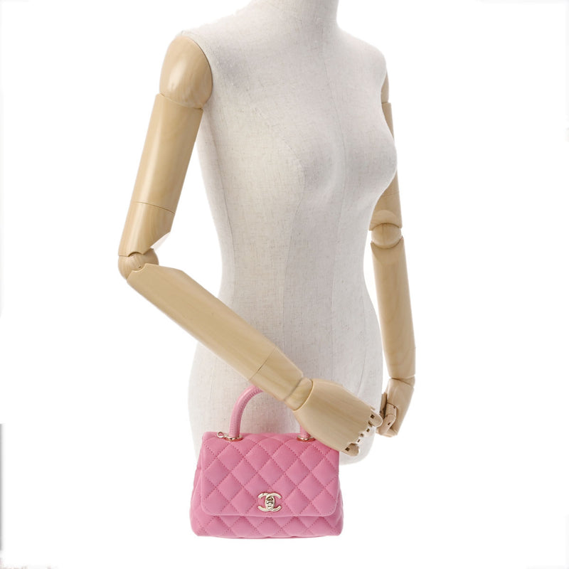CHANEL シャネル マトラッセ トップハンドル XXS 2WAY ピンク AS2215 レディース キャビアスキン リザード ハンドバッグ 新同 中古 銀蔵