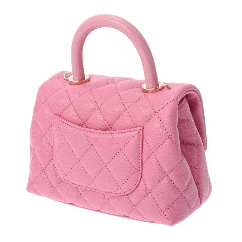 CHANEL シャネル マトラッセ トップハンドル XXS 2WAY ピンク AS2215 レディース キャビアスキン リザード ハンドバッグ 新同 中古 銀蔵