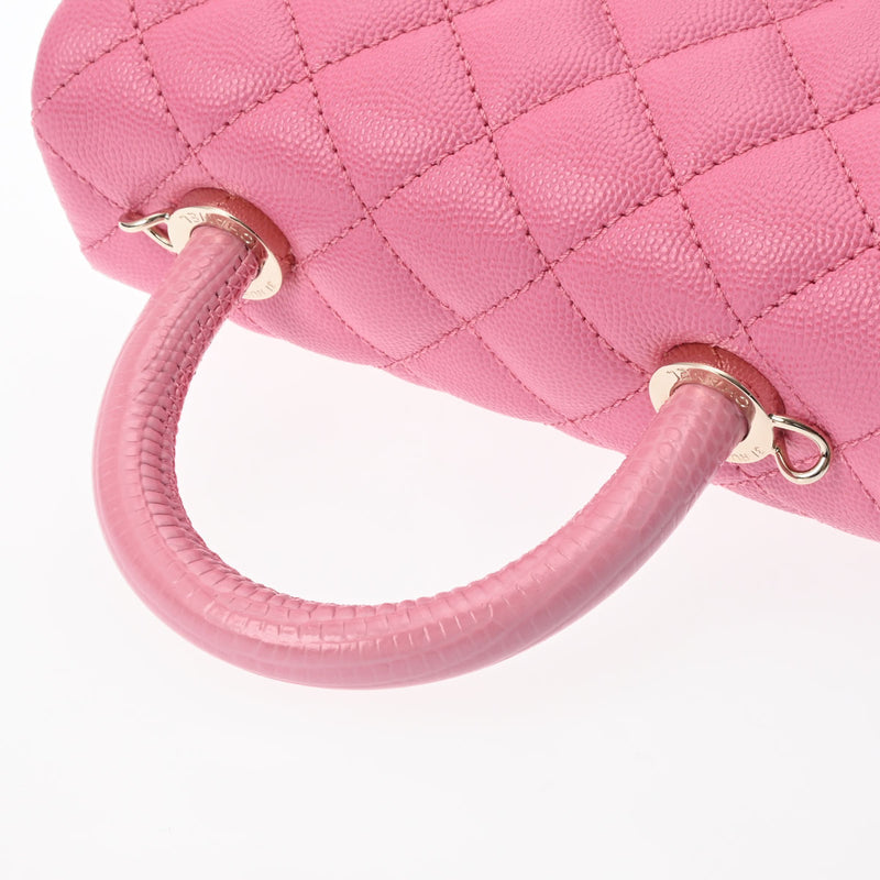 CHANEL シャネル マトラッセ トップハンドル XXS 2WAY ピンク AS2215 レディース キャビアスキン リザード ハンドバッグ 新同 中古 銀蔵
