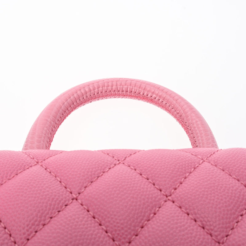 CHANEL シャネル マトラッセ トップハンドル XXS 2WAY ピンク AS2215 レディース キャビアスキン リザード ハンドバッグ 新同 中古 銀蔵