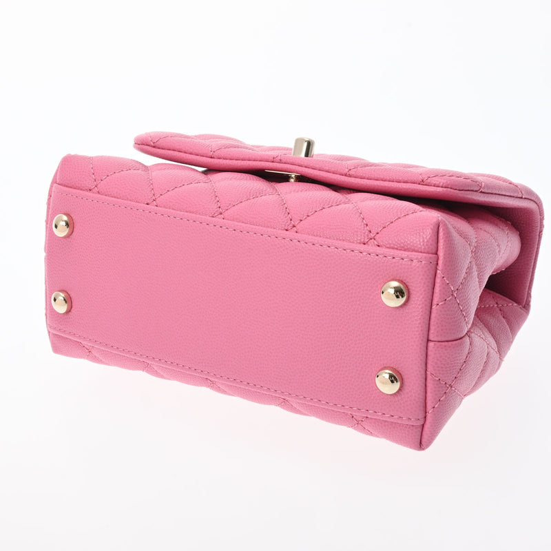 CHANEL シャネル マトラッセ トップハンドル XXS 2WAY ピンク AS2215 レディース キャビアスキン リザード ハンドバッグ 新同 中古 銀蔵