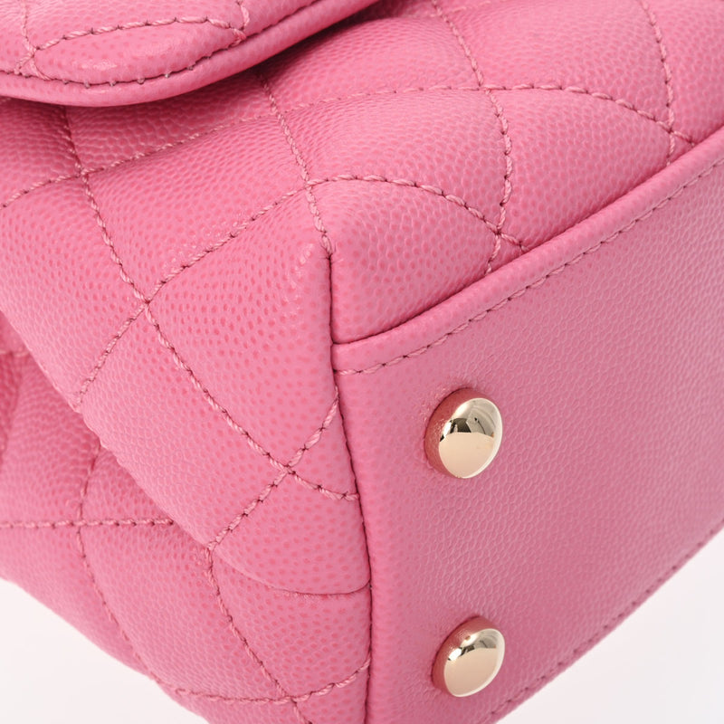 CHANEL シャネル マトラッセ トップハンドル XXS 2WAY ピンク AS2215 レディース キャビアスキン リザード ハンドバッグ 新同 中古 銀蔵