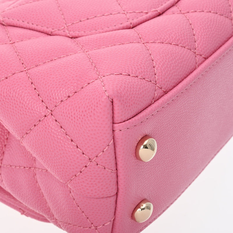 CHANEL シャネル マトラッセ トップハンドル XXS 2WAY ピンク AS2215 レディース キャビアスキン リザード ハンドバッグ 新同 中古 銀蔵