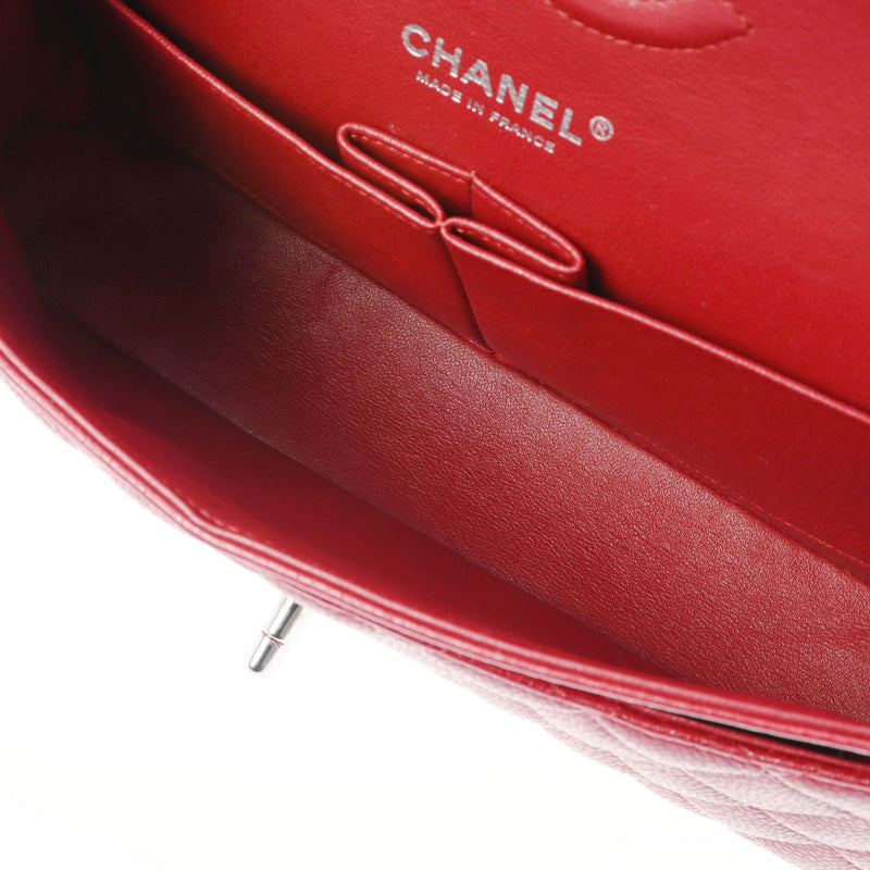 CHANEL シャネル マトラッセ Wフラップ チェーンショルダー 25cm 赤 シルバー金具 A01112 レディース キャビアスキン ショルダーバッグ ABランク 中古 銀蔵