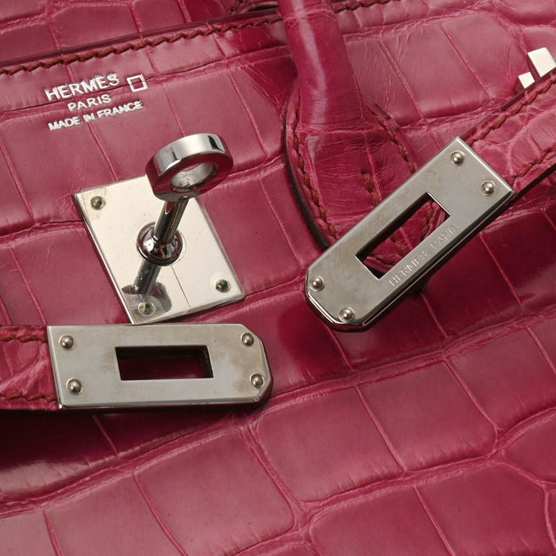 HERMES エルメス バーキン25 フューシャピンク □M刻印(2009年頃) レディース アリゲーター ハンドバッグ ABランク 中古 銀蔵