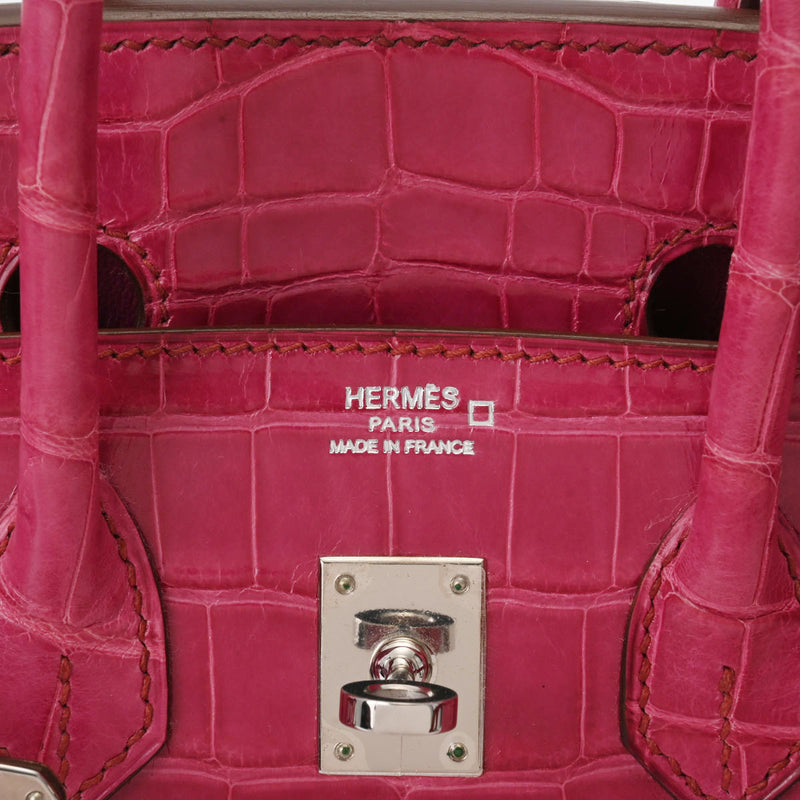 HERMES エルメス バーキン25 フューシャピンク □M刻印(2009年頃) レディース アリゲーター ハンドバッグ ABランク 中古 銀蔵