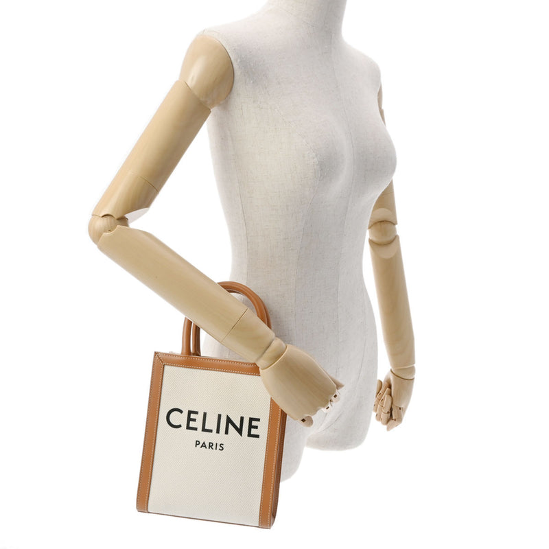 CELINE セリーヌ ミニ バーティカルカバ 2WAY ナチュラル/タン 193302 レディース キャンバス/レザー ハンドバッグ Aランク 中古 銀蔵