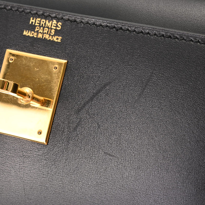 HERMES エルメス ケリー 32 外縫い 黒 □D刻印(2000年頃) レディース ボックスカーフ 2WAYバッグ Aランク 中古 銀蔵