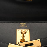 HERMES エルメス ケリー 32 外縫い 黒 ゴールド金具 □D刻印(2000年頃) レディース ボックスカーフ 2WAYバッグ Aランク 中古 銀蔵