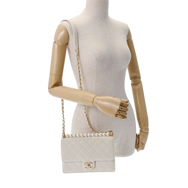 シャネル Chanelパール ショルダーバッグ 白 ゴールド - バッグ