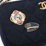 CHANEL シャネル ダブルジップ チェーンショルダー エンブロイダリー ネイビー ゴールド金具 レディース ジャージー ショルダーバッグ Aランク 中古 銀蔵