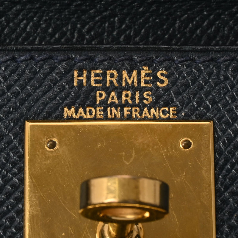 HERMES エルメス ケリー 28 外縫い ブルーインディゴ ゴールド金具 ○X刻印(1994年頃) レディース クシュベル 2WAYバッグ ABランク 中古 銀蔵