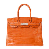 HERMES エルメス バーキン 30 オレンジ □L刻印(2008年頃) レディース ポロサスリセ ハンドバッグ Aランク 中古 銀蔵