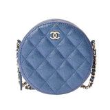 CHANEL シャネル ミニクラシック チェーンショルダー メタリックブルー AP0245 ユニセックス キャビアスキン ショルダーバッグ Aランク 中古 銀蔵