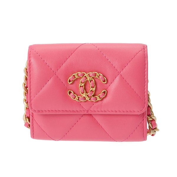 CHANEL シャネル シャネル19 フラップコインパース ピンク AP1787 レディース ラムスキン コインケース Aランク 中古 銀蔵