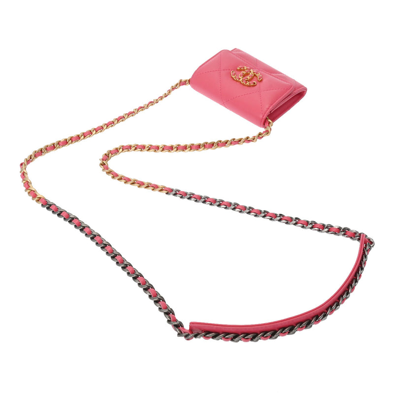 CHANEL シャネル シャネル19 フラップコインパース ピンク AP1787 レディース ラムスキン コインケース Aランク 中古 銀蔵