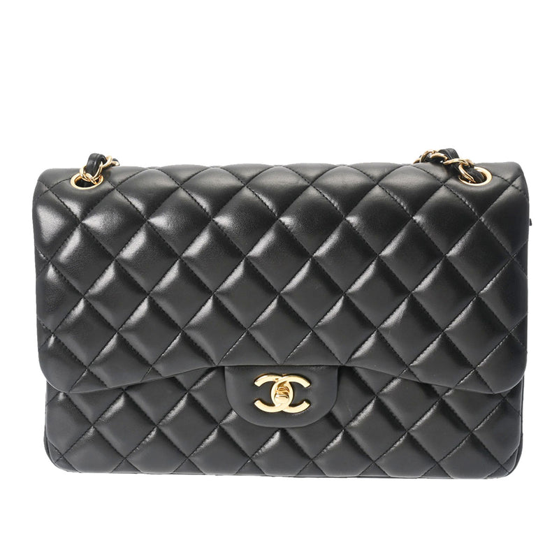 CHANEL シャネル マトラッセ Wフラップ チェーンショルダー 30cm 黒 シルバー金具 A58600 レディース ラムスキン ショルダーバッグ Aランク 中古 銀蔵