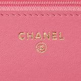 CHANEL シャネル マトラッセ Wピース チェーンウォレット ピンク レディース ラムスキン ショルダーバッグ 新同 中古 銀蔵