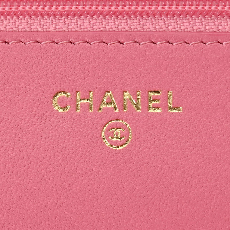 CHANEL シャネル マトラッセ Wピース チェーンウォレット ピンク レディース ラムスキン ショルダーバッグ 新同 中古 銀蔵