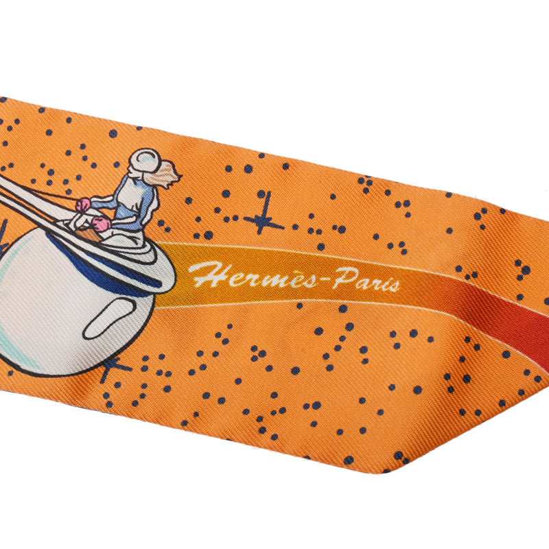 HERMES エルメス ツイリー Space Derby オレンジ レディース シルク100％ スカーフ 未使用 銀蔵