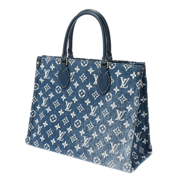 LOUIS VUITTON ルイヴィトン モノグラム オンザゴー MM 2WAYトート マリーヌ M59608 レディース モノグラムジャガードデニム ハンドバッグ 新同 中古 銀蔵