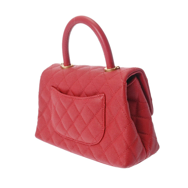 CHANEL シャネル マトラッセ トップハンドル XS 2WAY 赤 レディース キャビアスキン ハンドバッグ Aランク 中古 銀蔵
